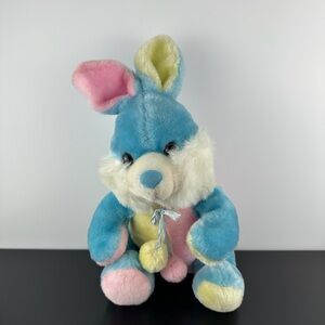 Caravan Rare Vintage Easter Bunny Rabbit 13” Rainbow Pastel Pink Blue Plush